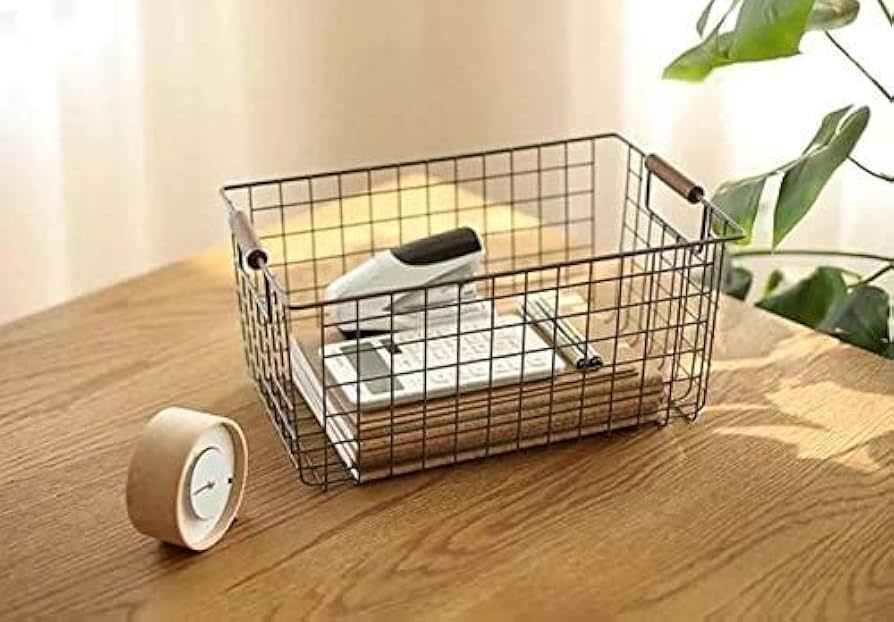 木製八角形バスケット 2本ハンドル付き Amazon.co.jp: 木製ハンドル付き金属バスケットワイヤー